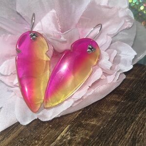 Pink Lemonade dangle feather earrings